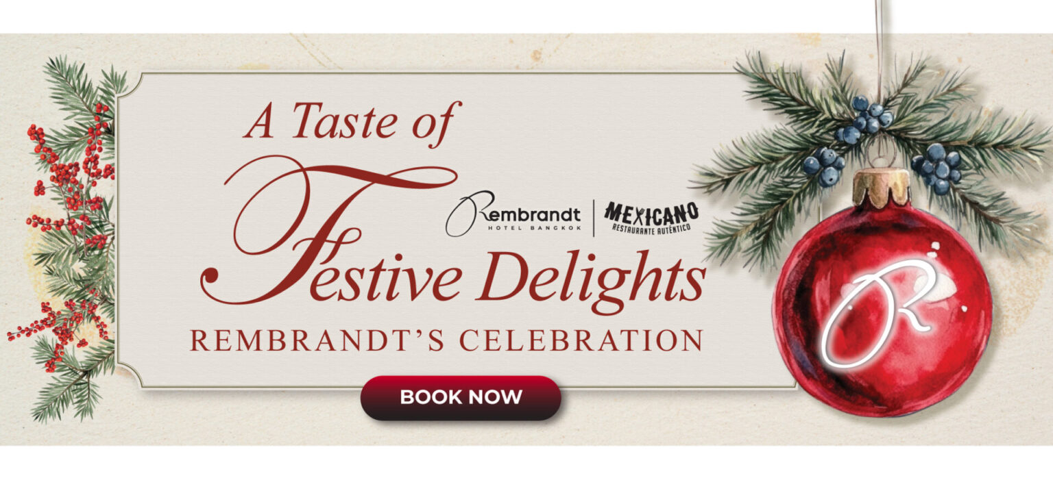 Enjoy the best Christmas buffet and New Year’s Eve dinner in Bangkok 2025 at Rembrandt Hotel Bangkok. Gala festive dining, premium seafood, live stations, live music, rooftop dining, and family-friendly celebrations.