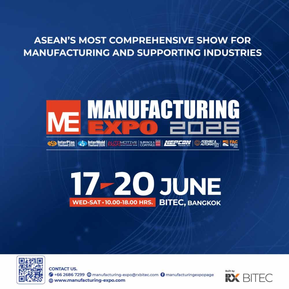 The needs to uplift productivity, reduce costs, and increase profit of every production line will be answered at Manufacturing Expo, ASEAN’s Most Comprehensive Event for Manufacturing and Supporting Industries. Consisting of 7 specialized events, the exhibition encompasses manufacturing technologies for plastics, mold, automotive parts, robots and automation systems, electronics, surface and coatings, and factory and commercial building design and management. Over 2,000 exhibitors from 30 countries and over 90,000 participants from across ASEAN will come together to elevate every manufacturing line to the next level of success.